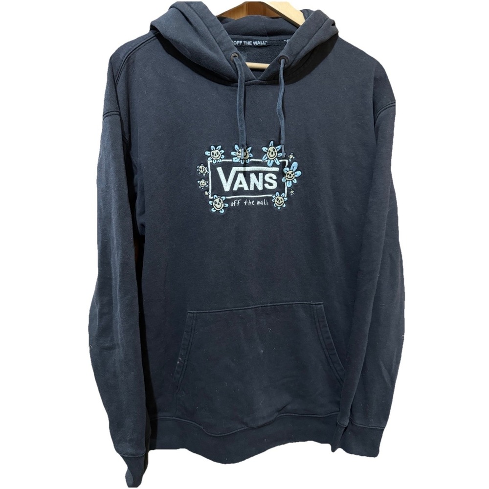 VANS Trippy Grin Hoodie Sweatshirt Pullover Black Embroidered Flower XL